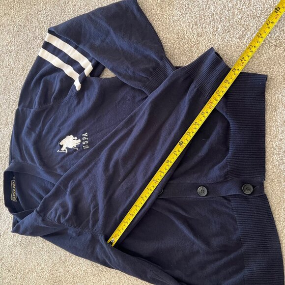 U.S Polo Assn. Embroidered Striped Navy Blue Oversized Cardigan Sweater XL - Picture 9 of 10